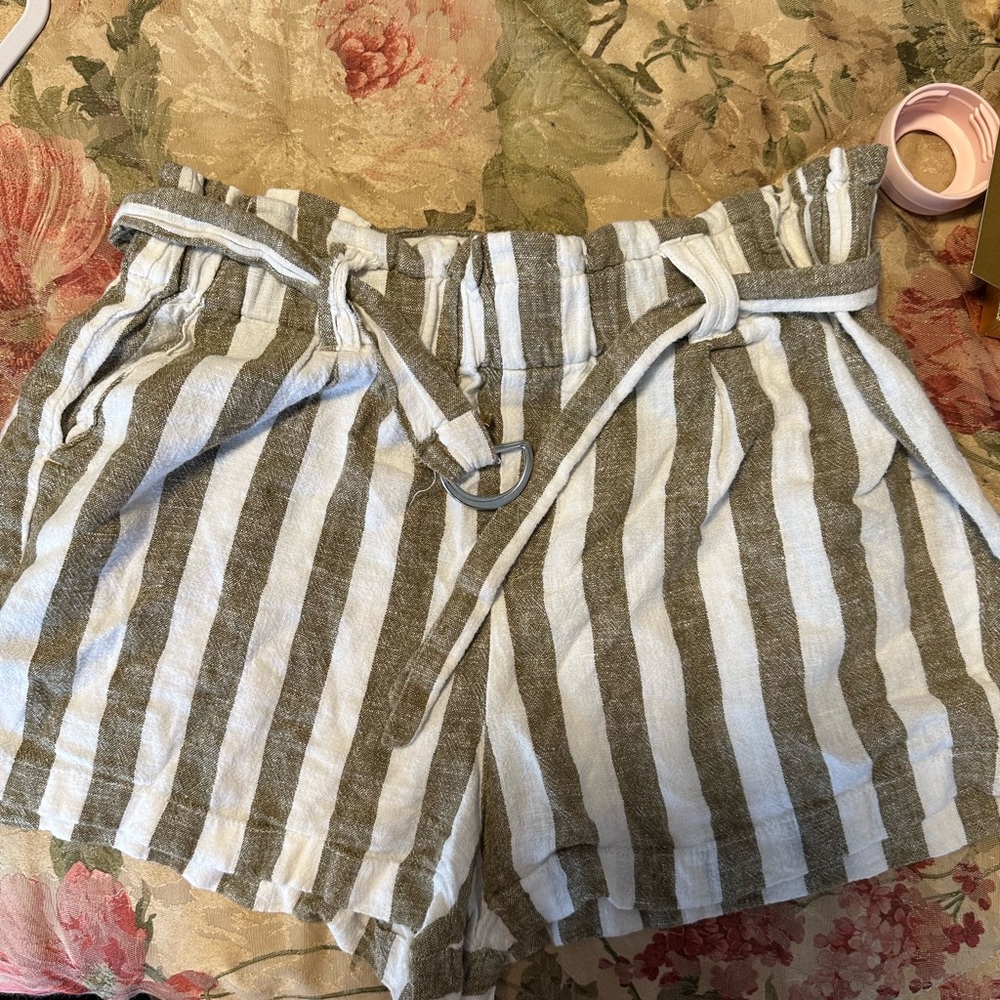 Striped Linen Blend Women Shorts